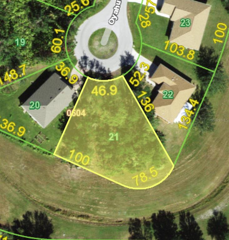This is an aerial map showing the property boundaries and dimensions for lot 21 — 304 OYAHUE STREET, PUNTA GORDA, FL