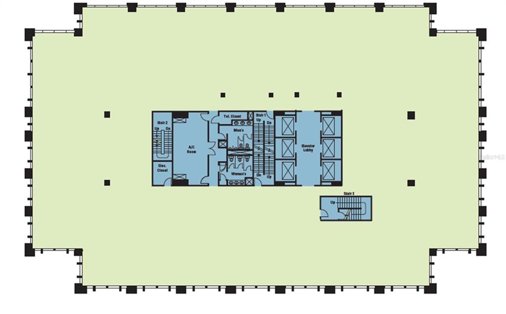 This floor plan shows a commercial office building layout with a central core and elevators — 270 MUÑOZ RIVERA, SAN JUAN, PR