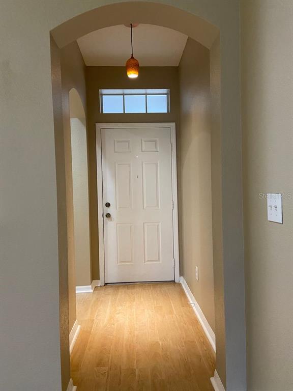 An arched entryway leads to a white front door with a transom window above — 11221 WINDSOR PLACE CIRCLE, TAMPA, FL