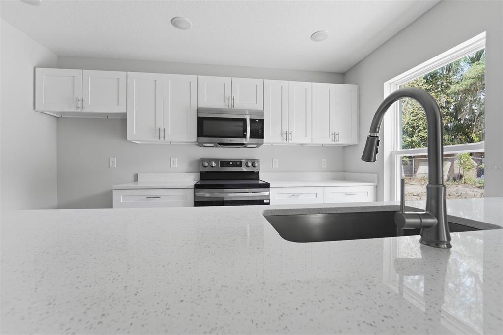 An empty room with light gray walls and wood-look flooring features a white door — 522 PALMETTO STREET, EUSTIS, FL