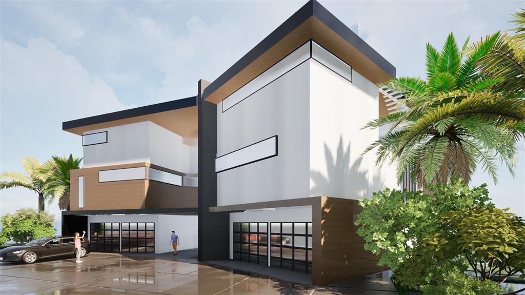 This is a digital rendering of a modern two-story house with a multi-car garage — 7940 GARDEN DRIVE N, ST PETERSBURG, FL