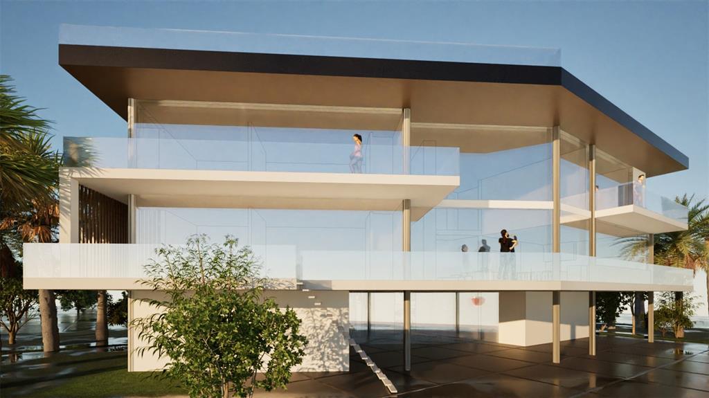 A rendering of a modern multi-story house featuring glass walls, balconies, and a flat roof — 7940 GARDEN DRIVE N, ST PETERSBURG, FL