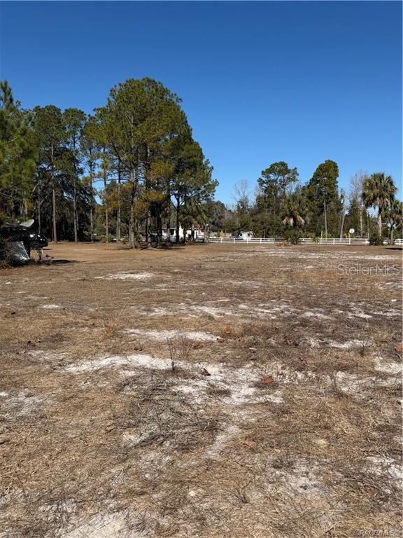 A flat, sandy, undeveloped lot with scattered trees and a white fence in the background — 10450 SW 60TH STREET, CEDAR KEY, FL