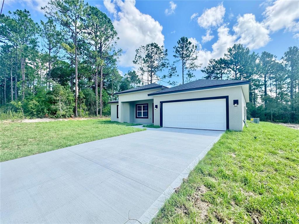 A modern single-story house with a white garage door and a concrete driveway — 8051 N PINKINZ WAY, CITRUS SPRINGS, FL