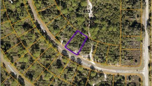 This aerial map shows a highlighted vacant residential lot located along a curved road — CODY CIRCLE, NORTH PORT, FL