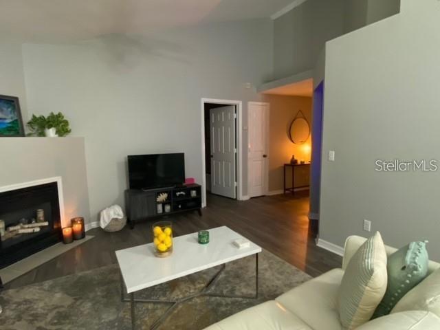 A living room features a fireplace, a television on a stand, and a white coffee table — 10000 SW 52ND AVENUE UNIT 158, GAINESVILLE, FL