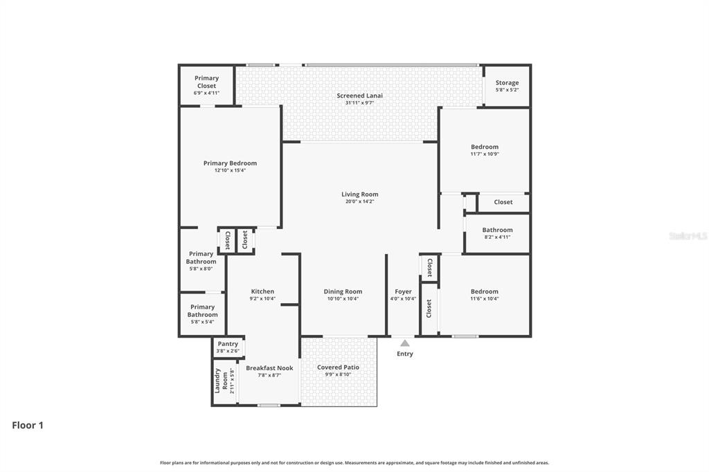 This is a floor plan for a single-story home featuring a screened lanai — 120 EVELYN COURT, OLDSMAR, FL