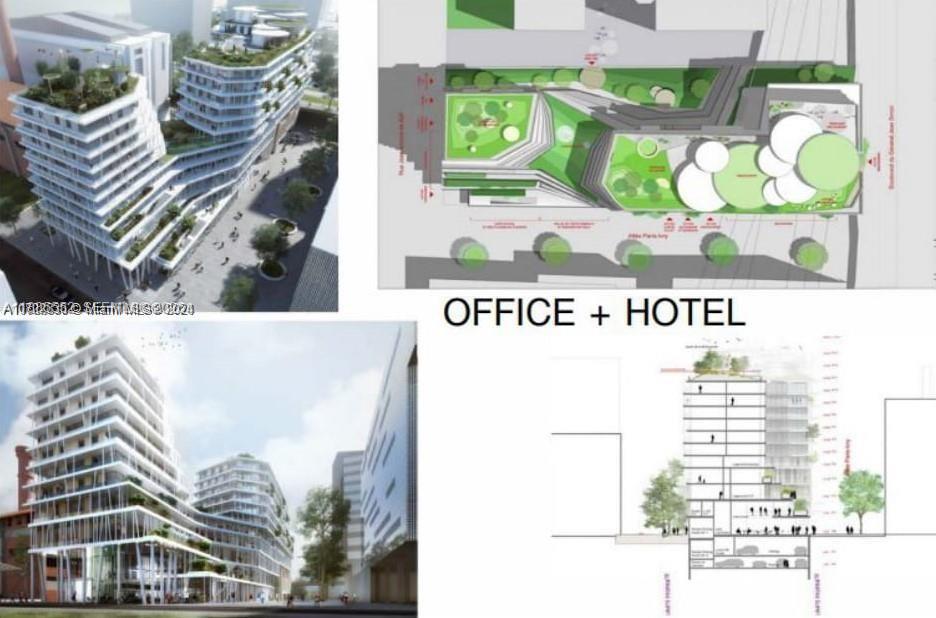 This architectural rendering shows a multi-story office and hotel complex with terraced green roofs — 721 W Hallandale Beach Blvd, Hallandale Beach FL 33009, HALLANDALE BEACH, FL