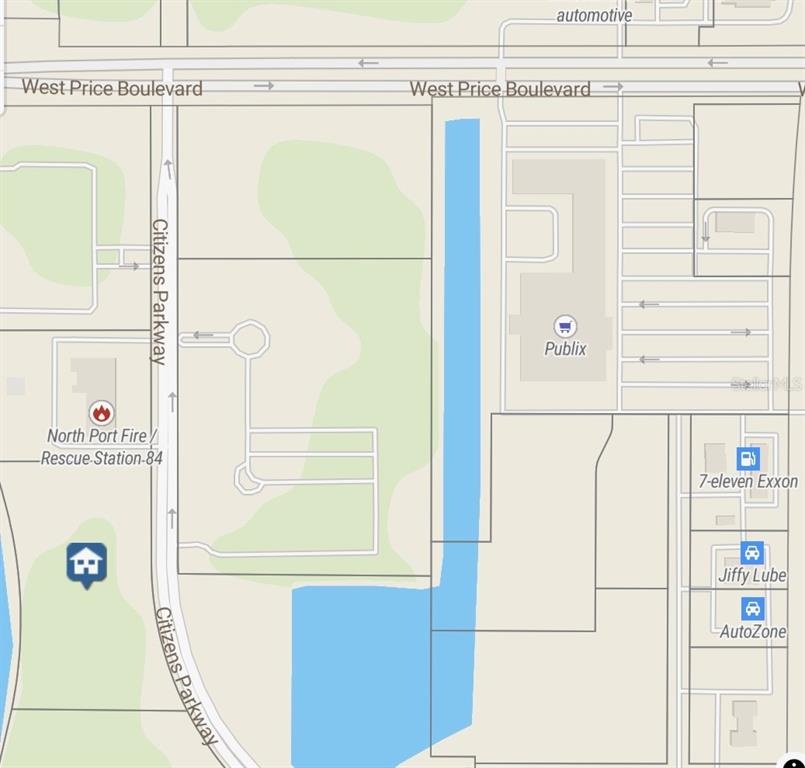 This is a map showing the area around West Price Boulevard and Citizens Parkway — 1400 CITIZENS PARKWAY, NORTH PORT, FL