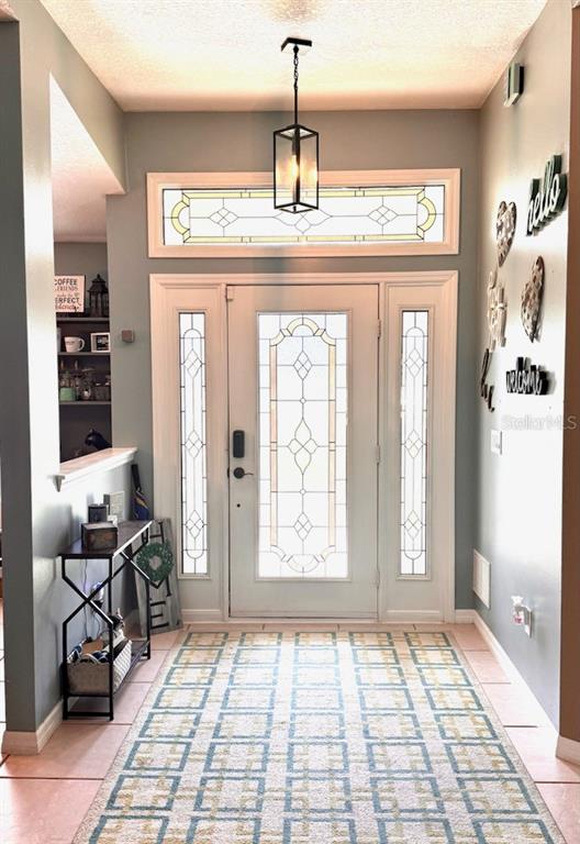 An entryway features a front door with sidelights, a transom window, and a geometric rug — 10300 SW 47TH AVENUE, OCALA, FL