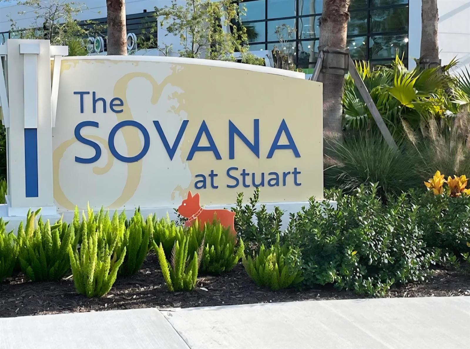 A sign for The Sovana at Stuart stands in a landscaped garden bed — 1900 NW Federal Highway, Stuart FL 34994, STUART, FL