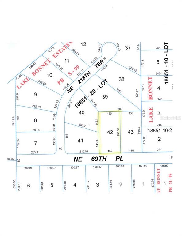 This image is a plat map showing the layout of residential lots and streets — 21902 NE 69TH PLACE, MELROSE, FL