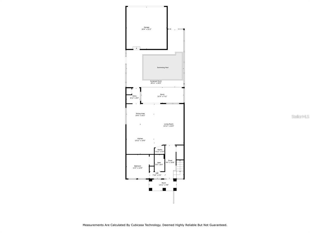 This is a floor plan showing the layout of a house with a swimming pool — 15742 SWEET LIMETTA DRIVE, WINTER GARDEN, FL