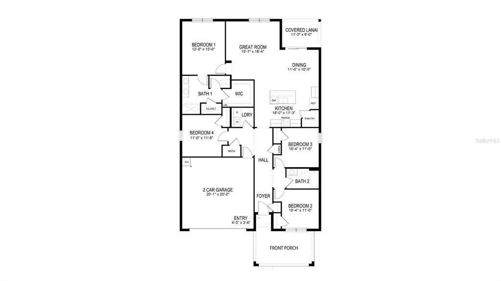 This is a floor plan for a single-story house with four bedrooms and a garage — 1011 18TH STREET S, ST PETERSBURG, FL