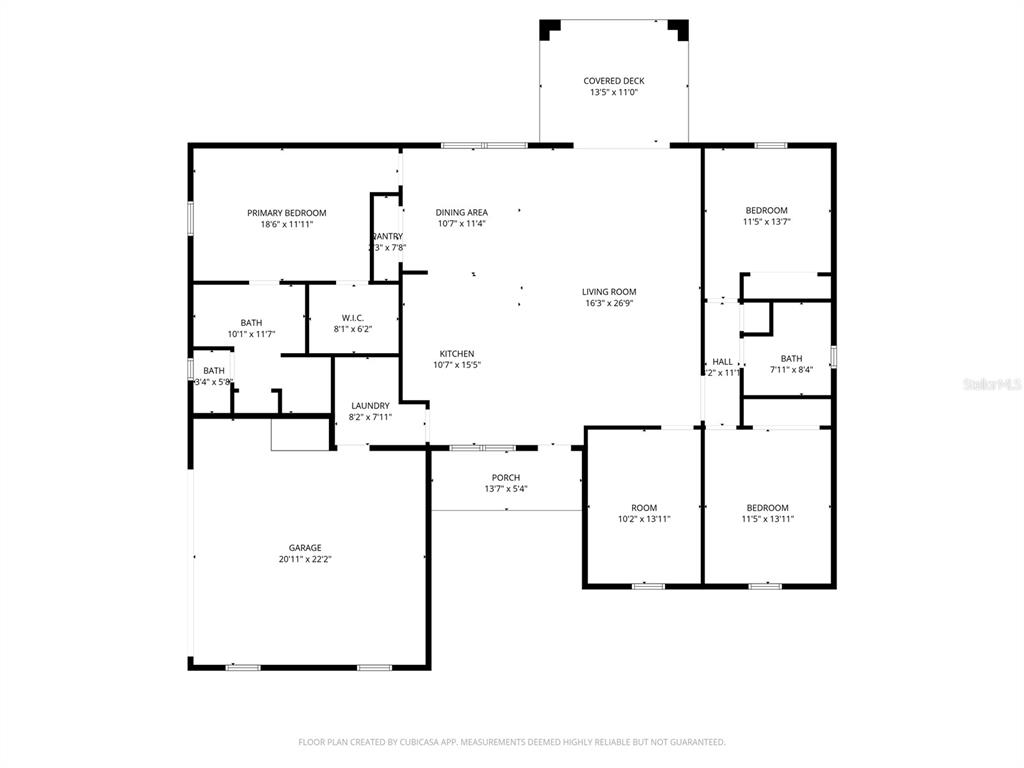 This is a floor plan for a single-story house featuring three bedrooms and a garage — 3853 SW SOUNDVIEW DRIVE, DUNNELLON, FL