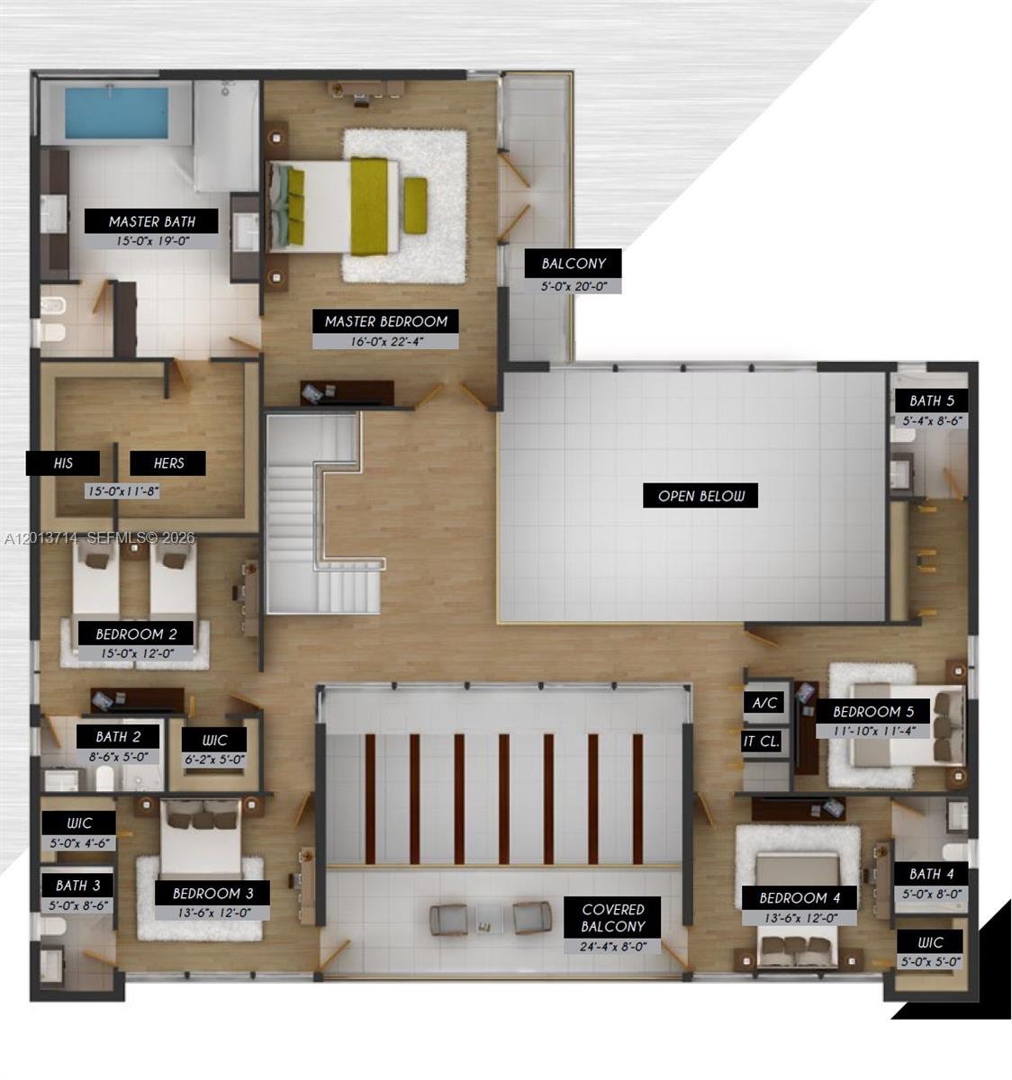 This is a floor plan of a multi-bedroom residential home with multiple balconies and bathrooms — 10289 NW 75th Ter # 10289, Doral FL 33178, DORAL, FL