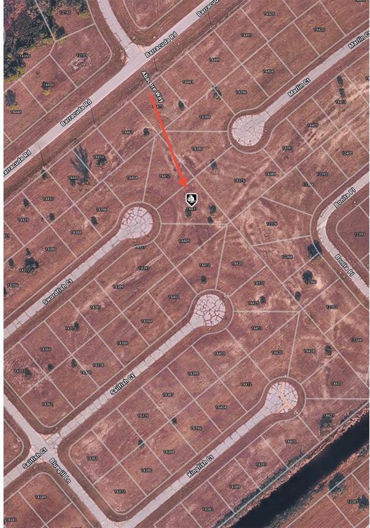 This aerial map shows a residential lot highlighted by an arrow in a suburban neighborhood — 14417 SWORDFISH COURT, PLACIDA, FL
