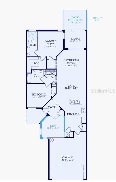 This floor plan shows a residential layout featuring two bedrooms, a den, and a garage — 27112 CLAM SHELL COURT, ENGLEWOOD, FL
