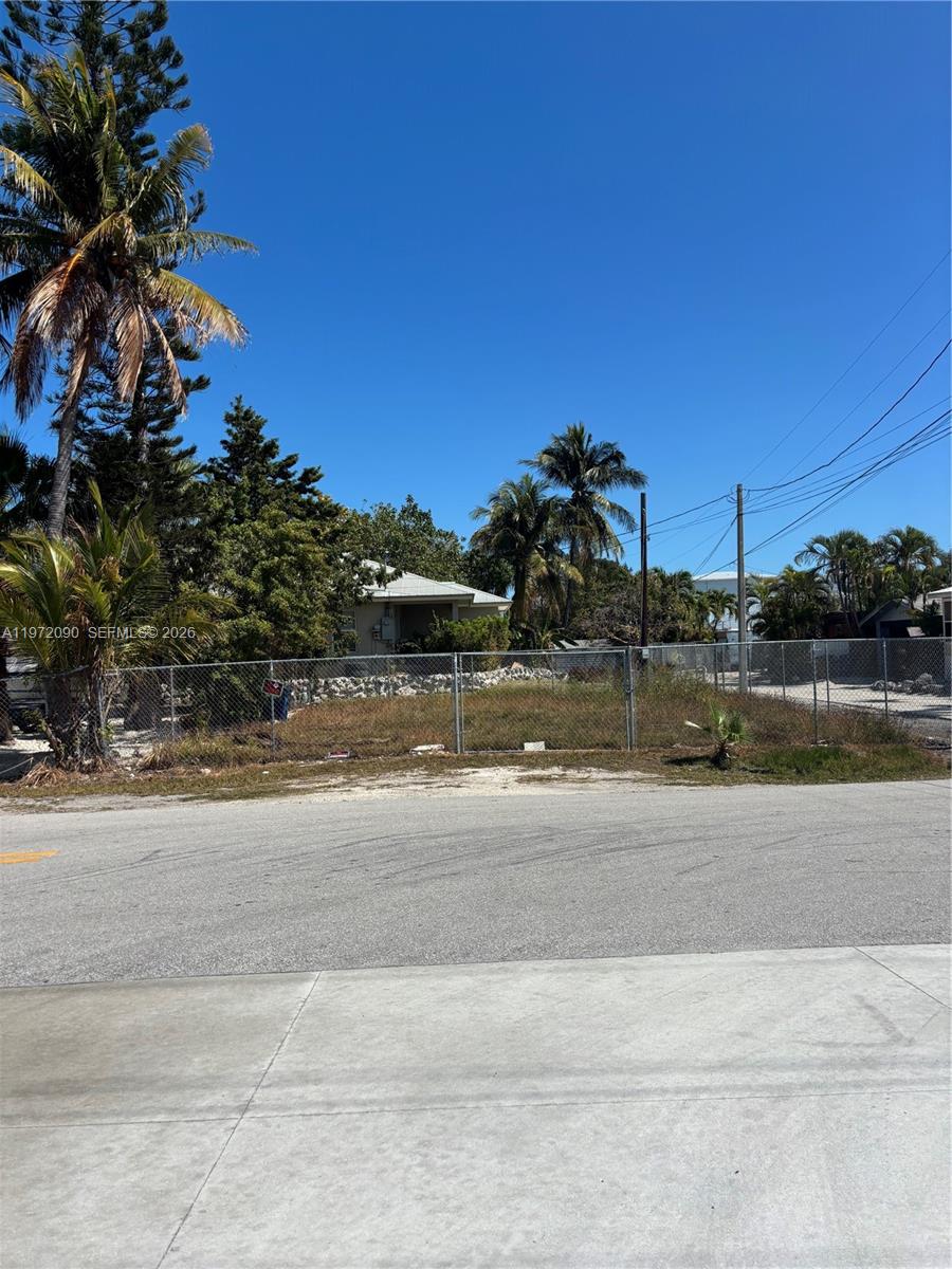 A chain-link fence encloses a vacant, grassy lot with palm trees under a clear sky — 319 Tuskegee Street, Marathon FL 33050, MARATHON, FL