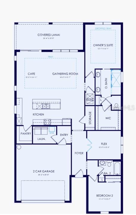 This floor plan shows a single-story home with two bedrooms, a flex room, and a garage — 1840 SILVER SHORES BOULEVARD, ENGLEWOOD, FL