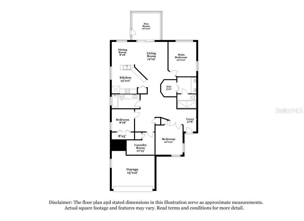 This is a floor plan of a single-story home with three bedrooms and a garage — 1846 TWISTING LANE, WESLEY CHAPEL, FL