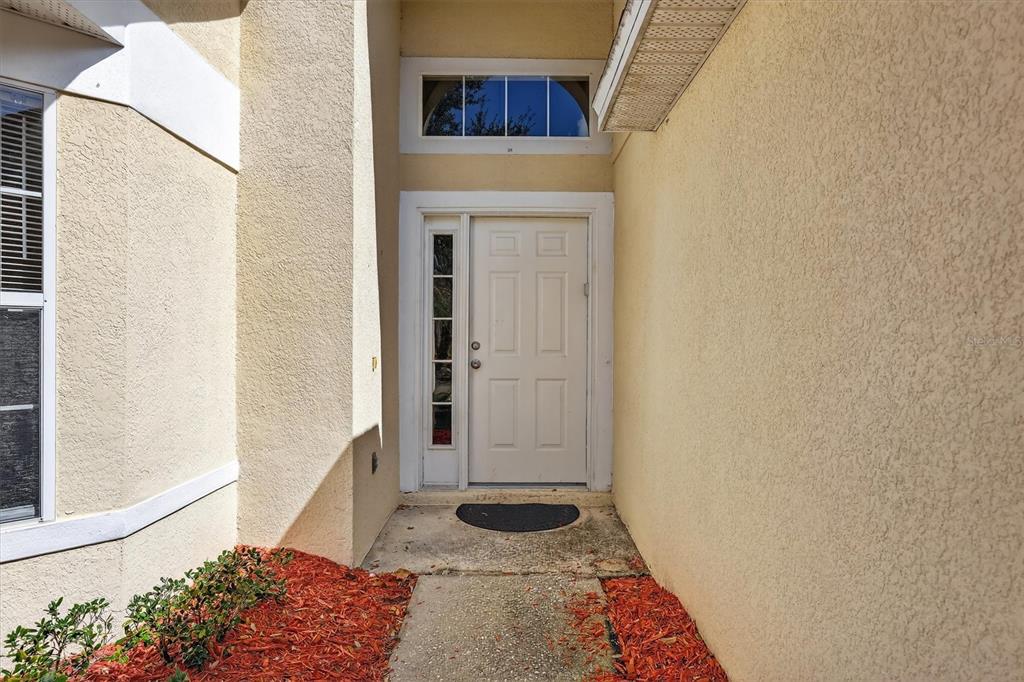 The exterior entrance features a white front door with a sidelight and a transom window — 931 EMERALD GREEN COURT, KISSIMMEE, FL