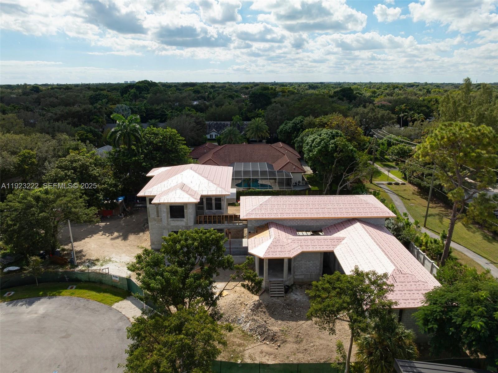 This is a rendering of a modern residential cul-de-sac with several houses and cars — 6990 SW 91st St, Pinecrest FL 33156, PINECREST, FL