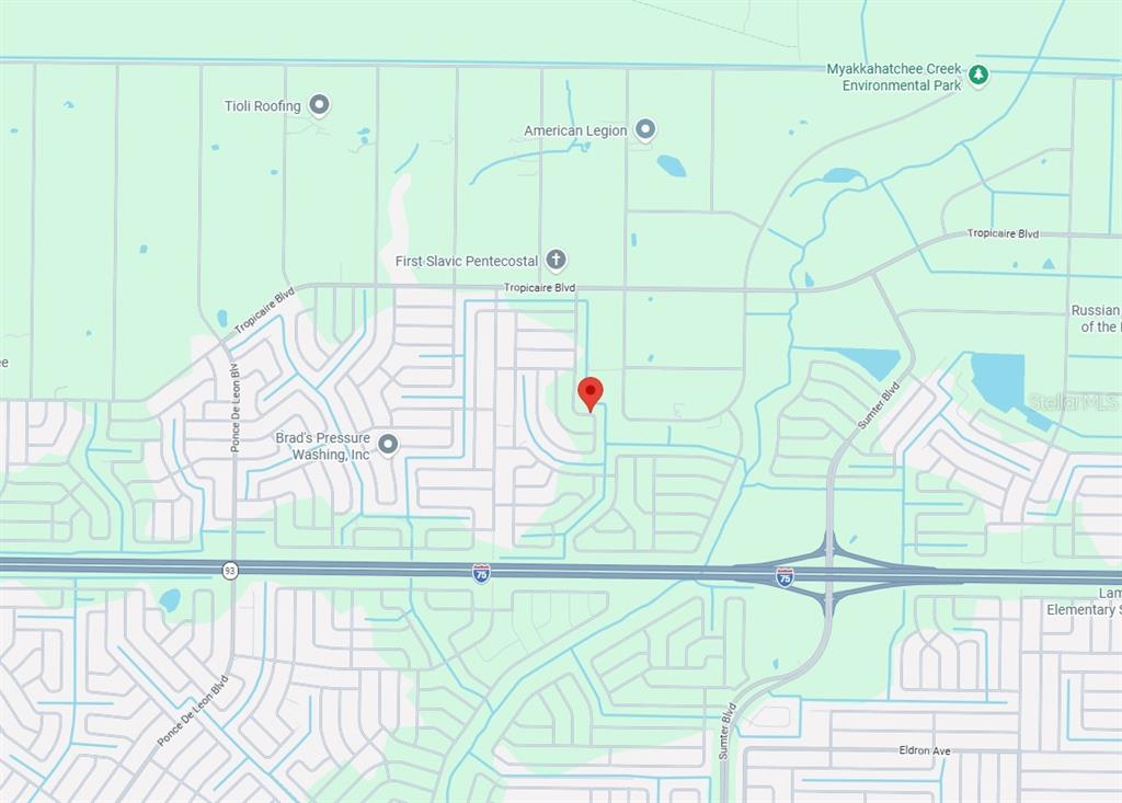 This is a map showing a residential area near Interstate 75 and Tropicaire Boulevard — Lot 36 GALAMBOS STREET, NORTH PORT, FL