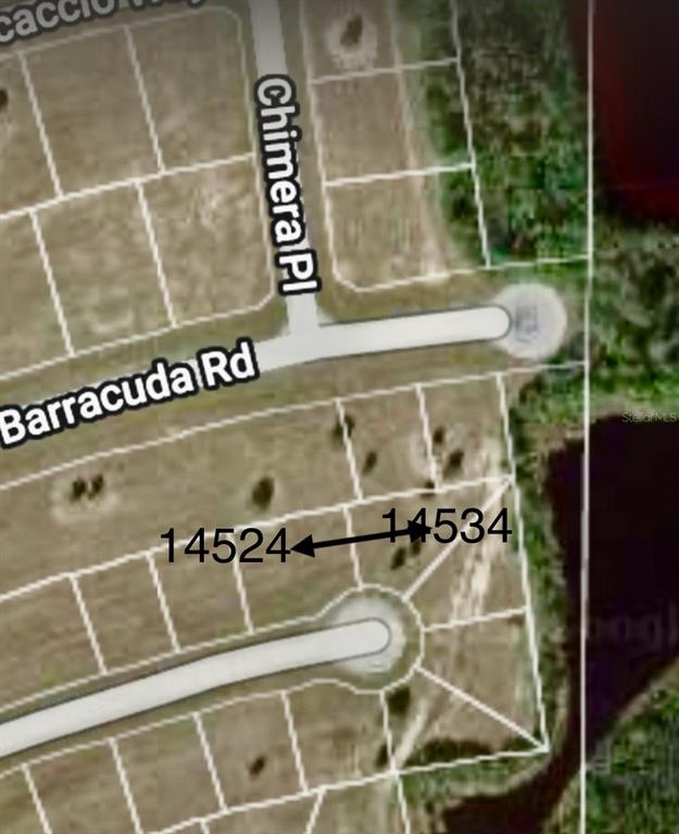 This is a satellite map view showing two adjacent residential lots on a cul-de-sac — 14524 MARLIN COURT, PLACIDA, FL