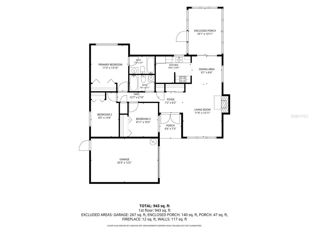 This is a floor plan for a single-story house with three bedrooms and a garage — 8235 DONALDSON DRIVE, TAMPA, FL