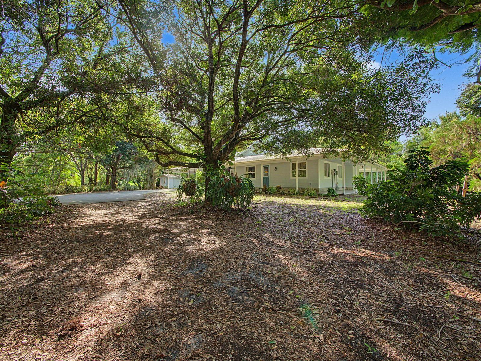 A single-story house with light gray siding sits behind a large tree in a yard — 5625 SE Ault Avenue, Stuart FL 34997, STUART, FL