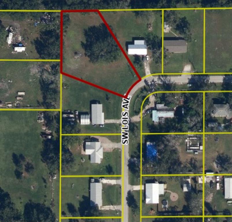 An aerial map view shows a vacant, irregularly shaped residential lot outlined in red — 2298 SW LOIS AVENUE, ARCADIA, FL