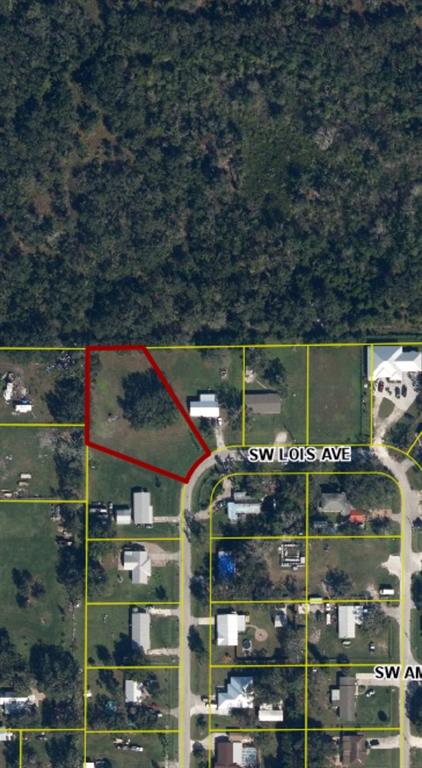 An aerial map shows a vacant lot outlined in red at the end of a street — 2298 SW LOIS AVENUE, ARCADIA, FL