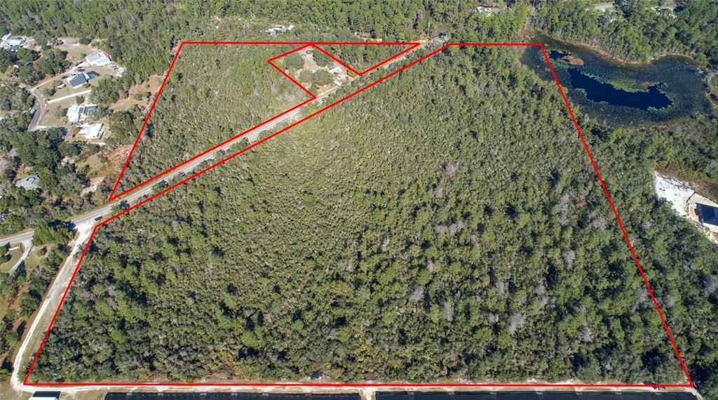 An aerial view shows a large, wooded plot of land outlined in red — REYNOLDS, LOT 0420 ROAD Lot 0420, DE LEON SPRINGS, FL