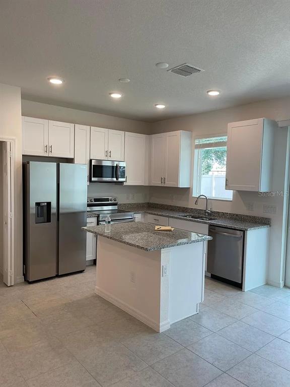 An open black front door reveals a tiled entryway leading to a paved outdoor walkway — 4382 SAILPLANE COURT, WESLEY CHAPEL, FL