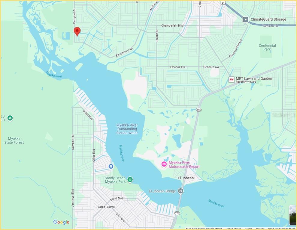 This is a map showing the area surrounding the Myakka River in Florida — 1144 ANAHEIM STREET, PORT CHARLOTTE, FL