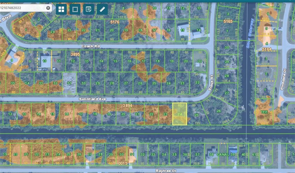 This is a map showing residential land parcels and streets in a suburban neighborhood — 12515 SUNNILAND AVENUE, PORT CHARLOTTE, FL