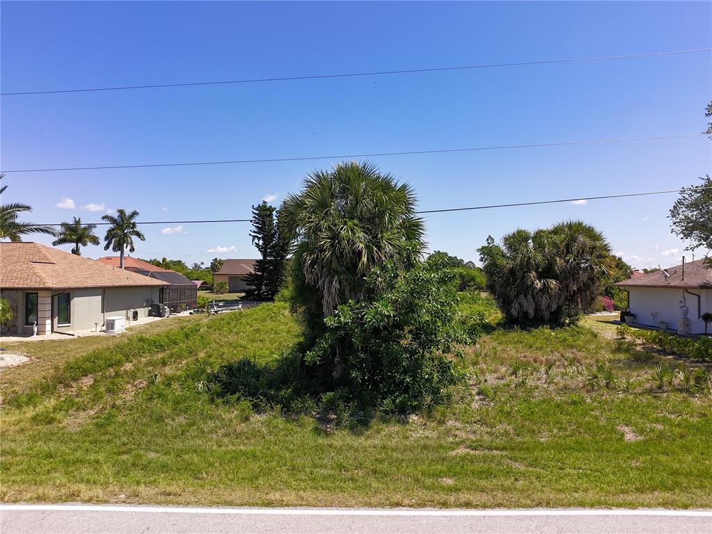 A vacant, grassy residential lot features two large palm trees and neighboring houses — 17360 OHARA DRIVE, PORT CHARLOTTE, FL