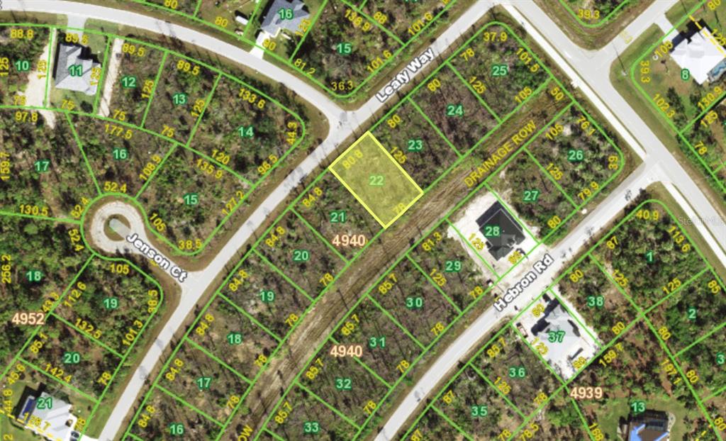 This is an aerial map showing a highlighted residential lot among other subdivided properties — 8204 LEAFY WAY, PORT CHARLOTTE, FL