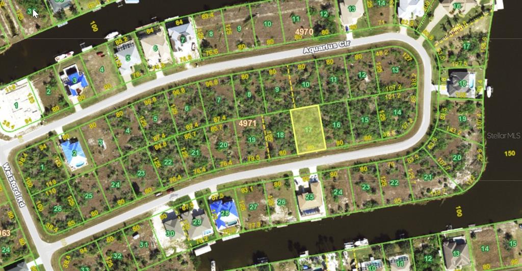 This is a map showing a residential subdivision with vacant lots and some existing houses — 15205 AQUARIUS CIRCLE, PORT CHARLOTTE, FL