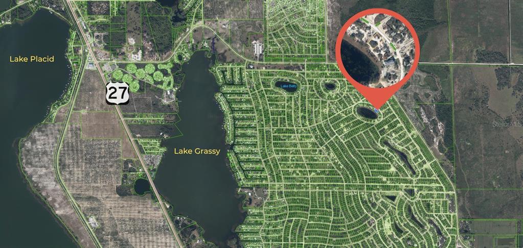 This map shows a residential area near Lake Grassy and Lake Placid in Florida — 454 LAKE GLORIA DRIVE, LAKE PLACID, FL
