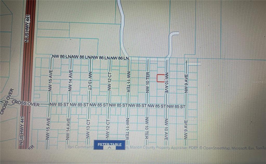 This is a map showing a residential lot highlighted in red near NW 10 Avenue — 00 NW 10TH AVENUE, OCALA, FL