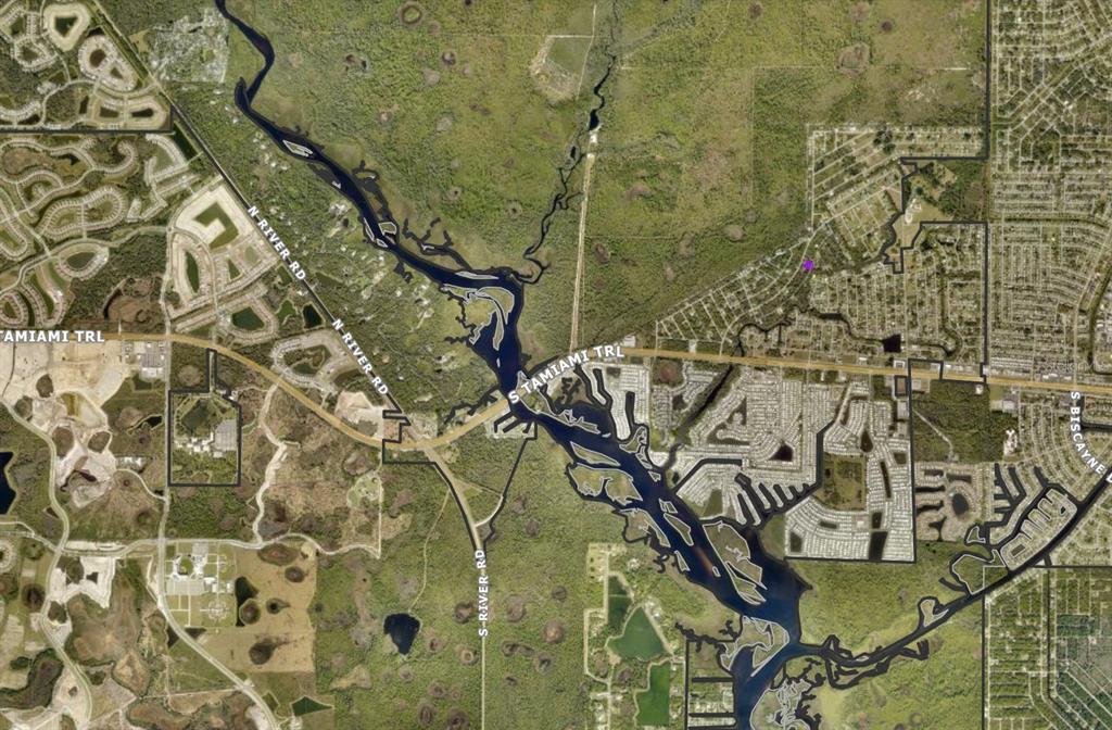 This is an aerial map showing the Myakka River area near Tamiami Trail in Florida — 0770040034 DESOTO DRIVE, NORTH PORT, FL