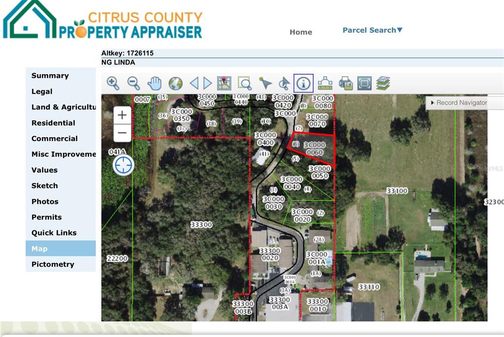 This is a property appraiser map showing parcel boundaries overlaid on an aerial view — 47 N SHELTERING OAKS DRIVE, INVERNESS, FL