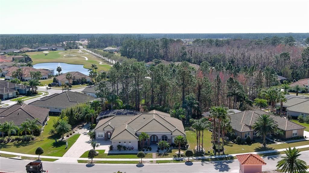An aerial view shows a suburban house with a tiled roof and pool enclosure — 2904 Palma LANE, NEW SMYRNA BEACH, FL
