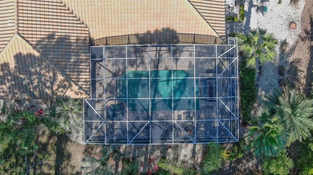 An aerial view of a backyard swimming pool enclosed by a screened-in lanai — 2904 Palma LANE, NEW SMYRNA BEACH, FL