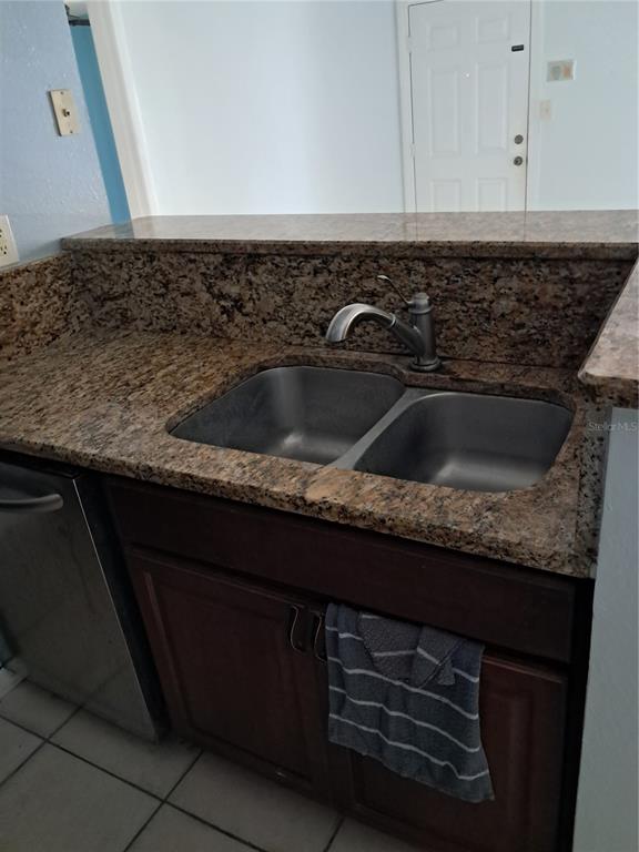 A kitchen sink with a stainless steel faucet is set into a granite countertop — 8648 MALLARD RESERVE DRIVE UNIT 102, TAMPA, FL
