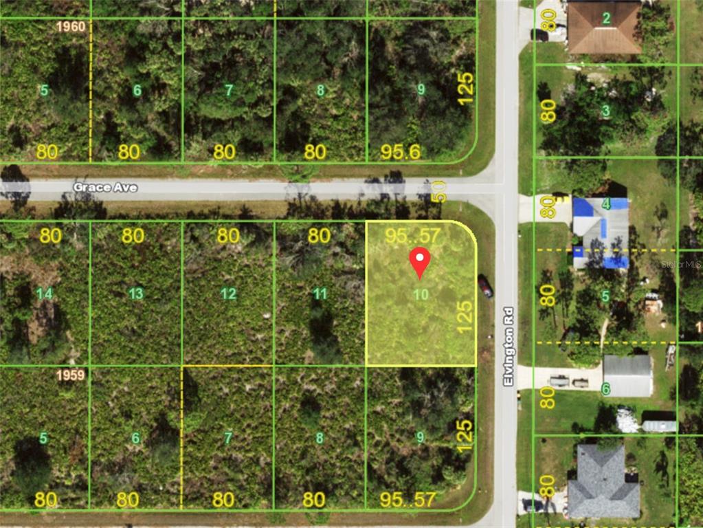 This is a map showing a highlighted vacant lot located at a street corner — 12231 GRACE AVENUE, PORT CHARLOTTE, FL