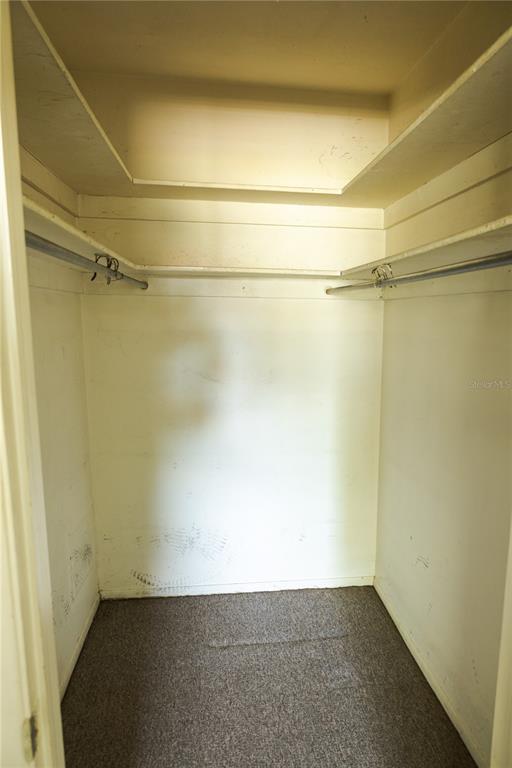 A walk-in closet with carpeted flooring, white walls, and two levels of shelving and rods — 6645 1ST AVENUE N UNIT 103, ST PETERSBURG, FL
