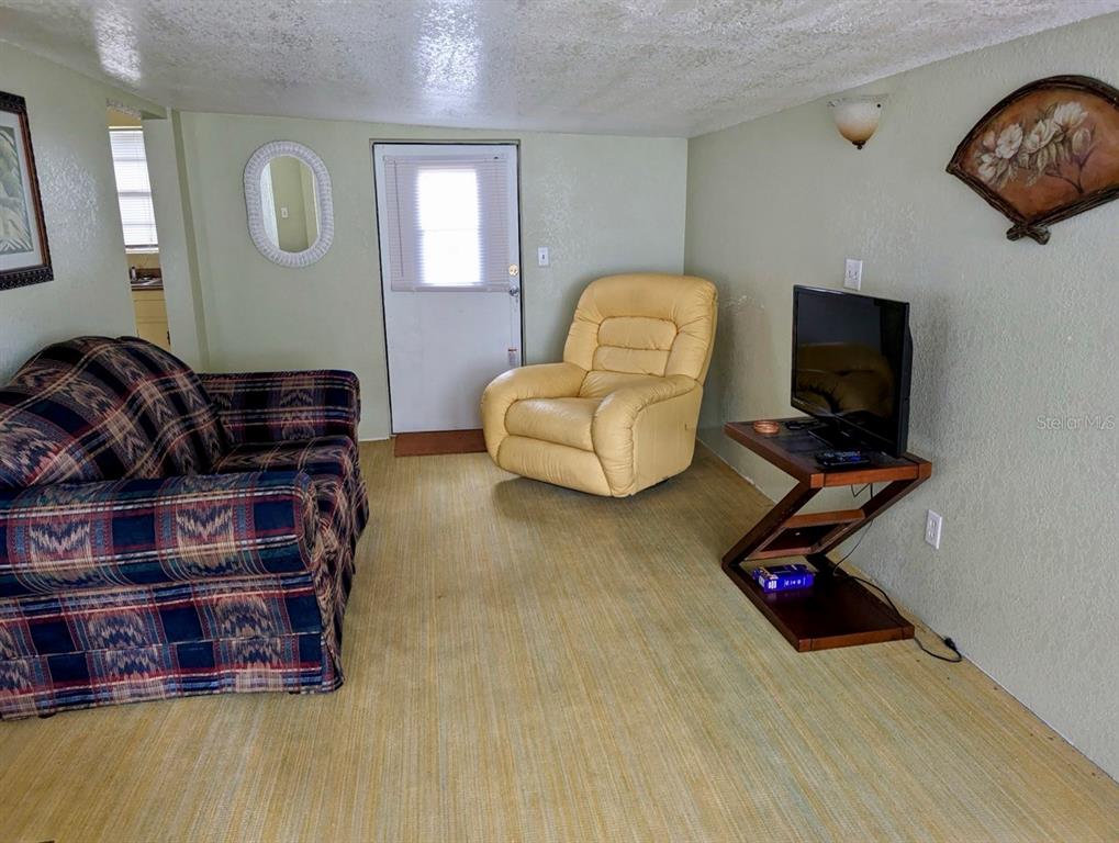 A living room features a plaid sofa, a yellow recliner, and a television on a stand — 25130 NE 132ND LANE, SALT SPRINGS, FL